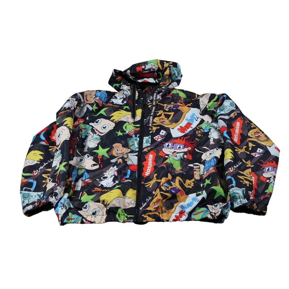 Members Only Jacket Mens M Black Windbreaker Hooded Full Zip Pockets Nickelodeon
